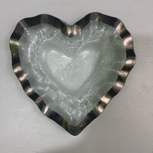 Signed Annie Glass Heart Shaped Ruffle Dish